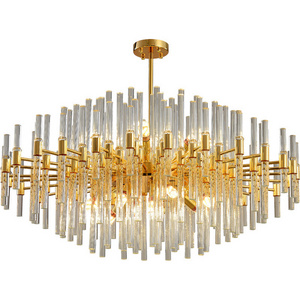 fashion luxury home decoration modern gold crystal led pendant light glass rod chandelier