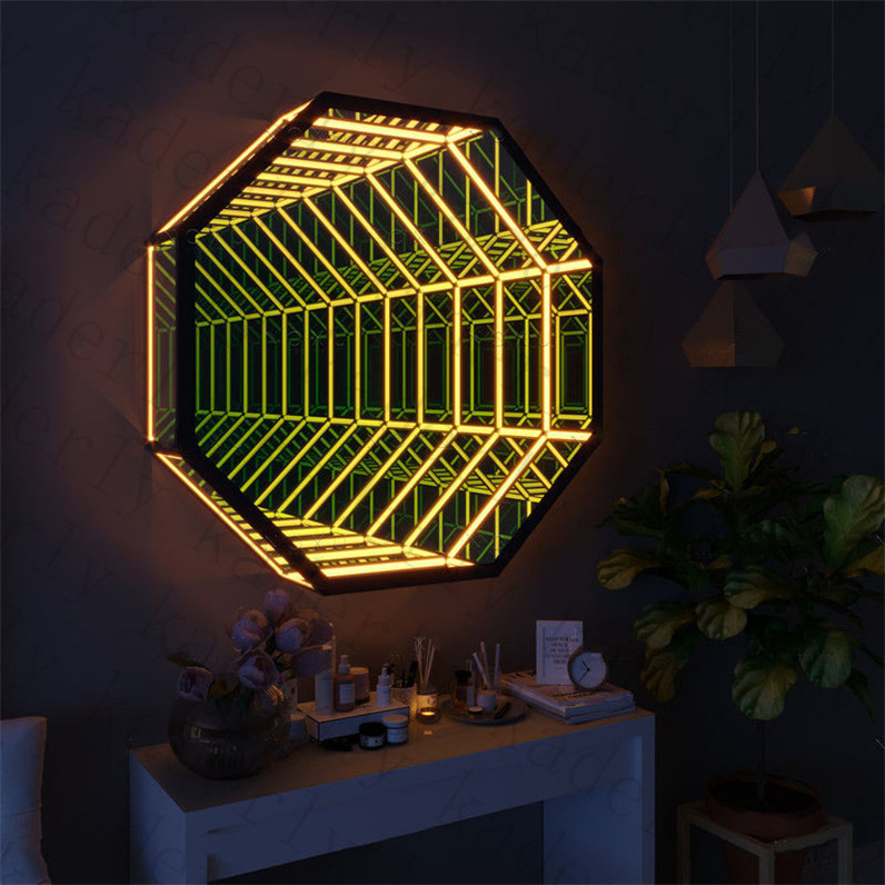 Popular led remote app control multi color changing 3d tunnel lamp infinity wall mirror light for room