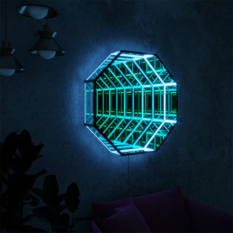 Popular led remote app control multi color changing 3d tunnel lamp infinity wall mirror light for room