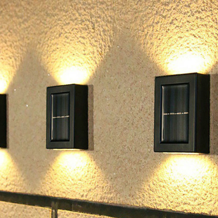 2 LED Up and Down Lighting Lamp Solar Powered Exterior Sconce Lights Waterproof Wall Light For Walkway Patio