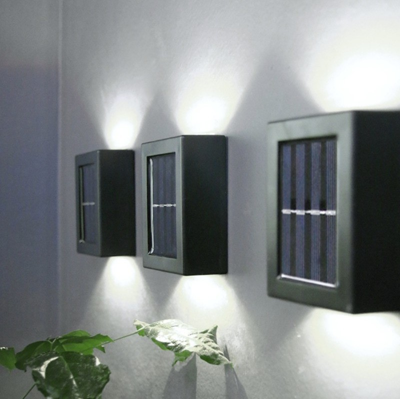 2 LED Up and Down Lighting Lamp Solar Powered Exterior Sconce Lights Waterproof Wall Light For Walkway Patio