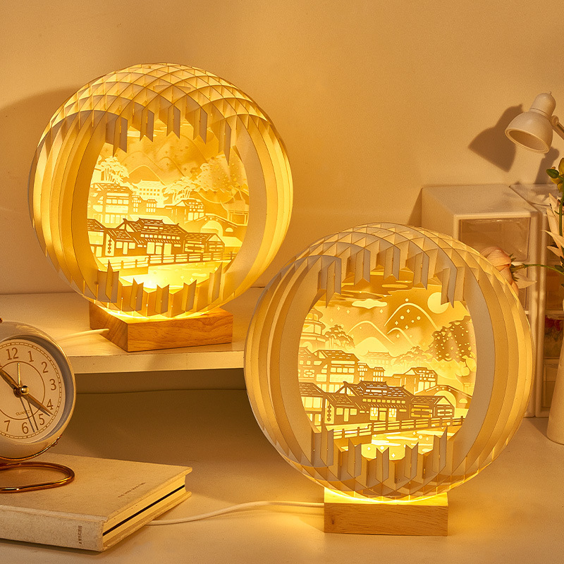 Chinese New Lanterns Sphere Popup Lamp 3d Paper Carving Night Light for Merry Christmas