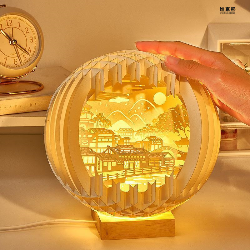 Chinese New Lanterns Sphere Popup Lamp 3d Paper Carving Night Light for Merry Christmas