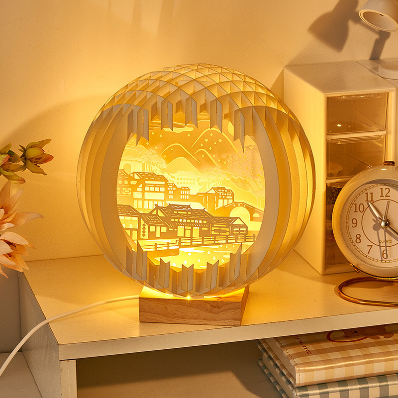 Chinese New Lanterns Sphere Popup Lamp 3d Paper Carving Night Light for Merry Christmas