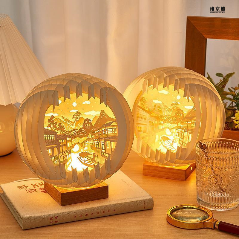 Chinese New Lanterns Sphere Popup Lamp 3d Paper Carving Night Light for Merry Christmas