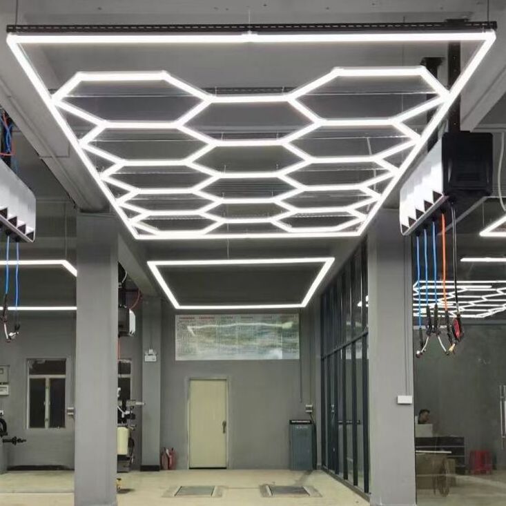 custom diy ceiling mounted hexagonal detailing honeycomb led garage lights for workshop