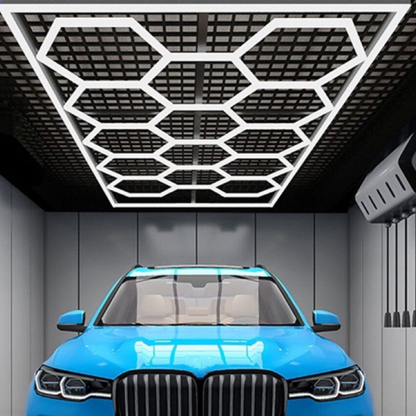 custom diy ceiling mounted hexagonal detailing honeycomb led garage lights for workshop