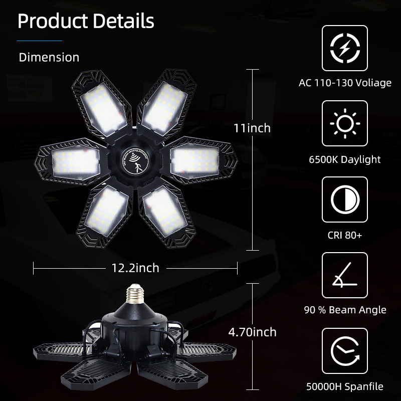 Best deformable  shop work hanging led lamp 6500K high brightness motion sensor light in garage