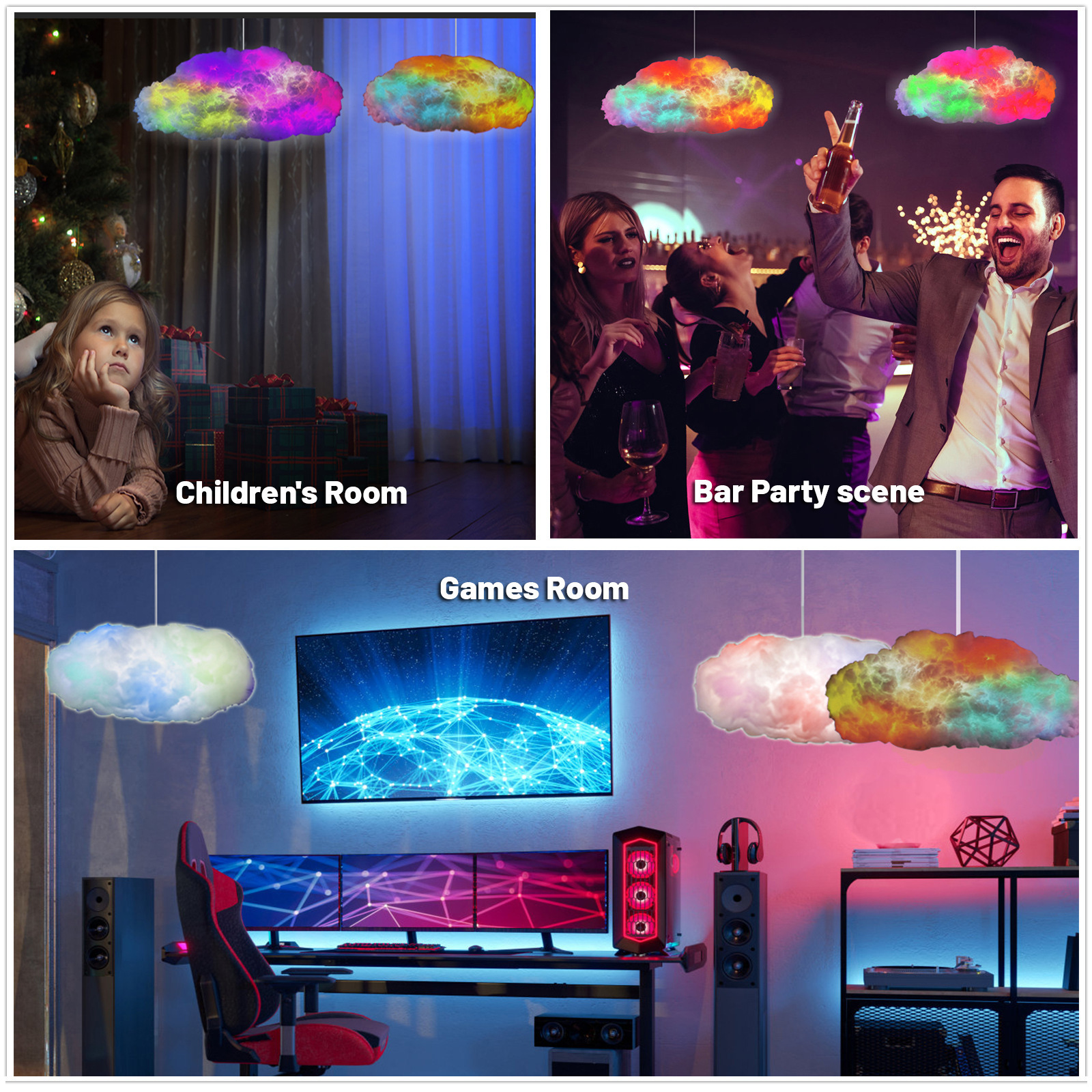 Hot Sale Party Game Room Smart APP Remote Control USB 3D RGB Led Cloud Pendant Ceiling Light