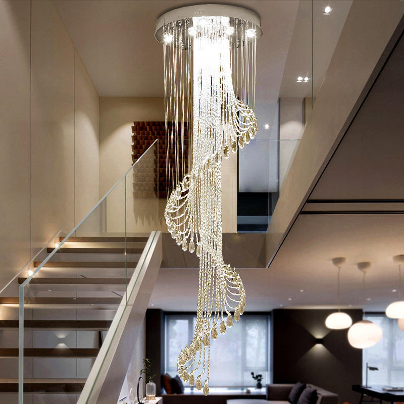 modern large flush mount ceiling lamp spi ral crystal raindrop pendant light for dining room foyer