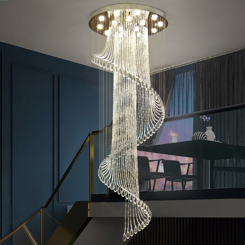 modern large flush mount ceiling lamp spi ral crystal raindrop pendant light for dining room foyer