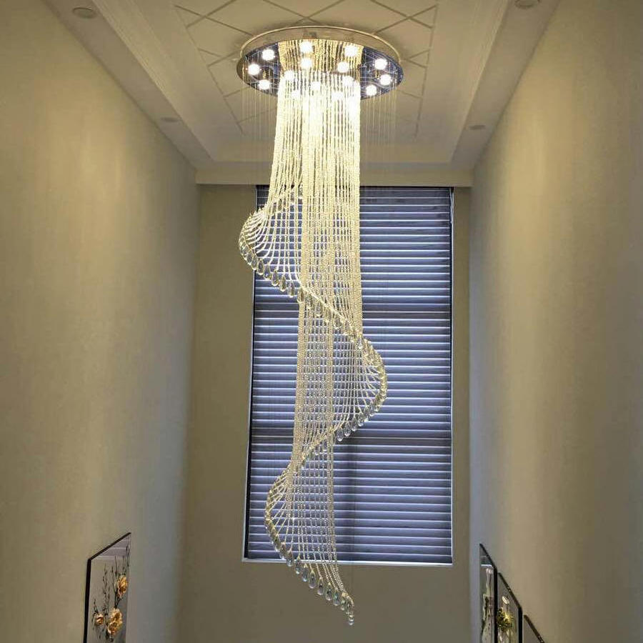 modern large flush mount ceiling lamp spi ral crystal raindrop pendant light for dining room foyer