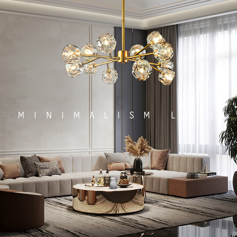 new globe shape gold crystal pendant light brass modern sputnik ceiling light for living room