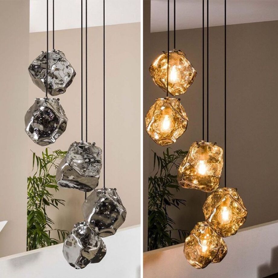 Modern Creative Irregular Glass Ball Chandelier Lamp Lava Pendant Light For Living Room