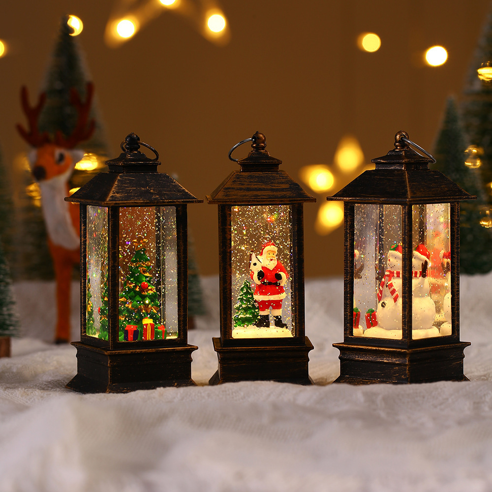 Hot Sale Metal Snow Globe Light Music Battery Operated Christmas Snowing Lamp Lantern For Gift