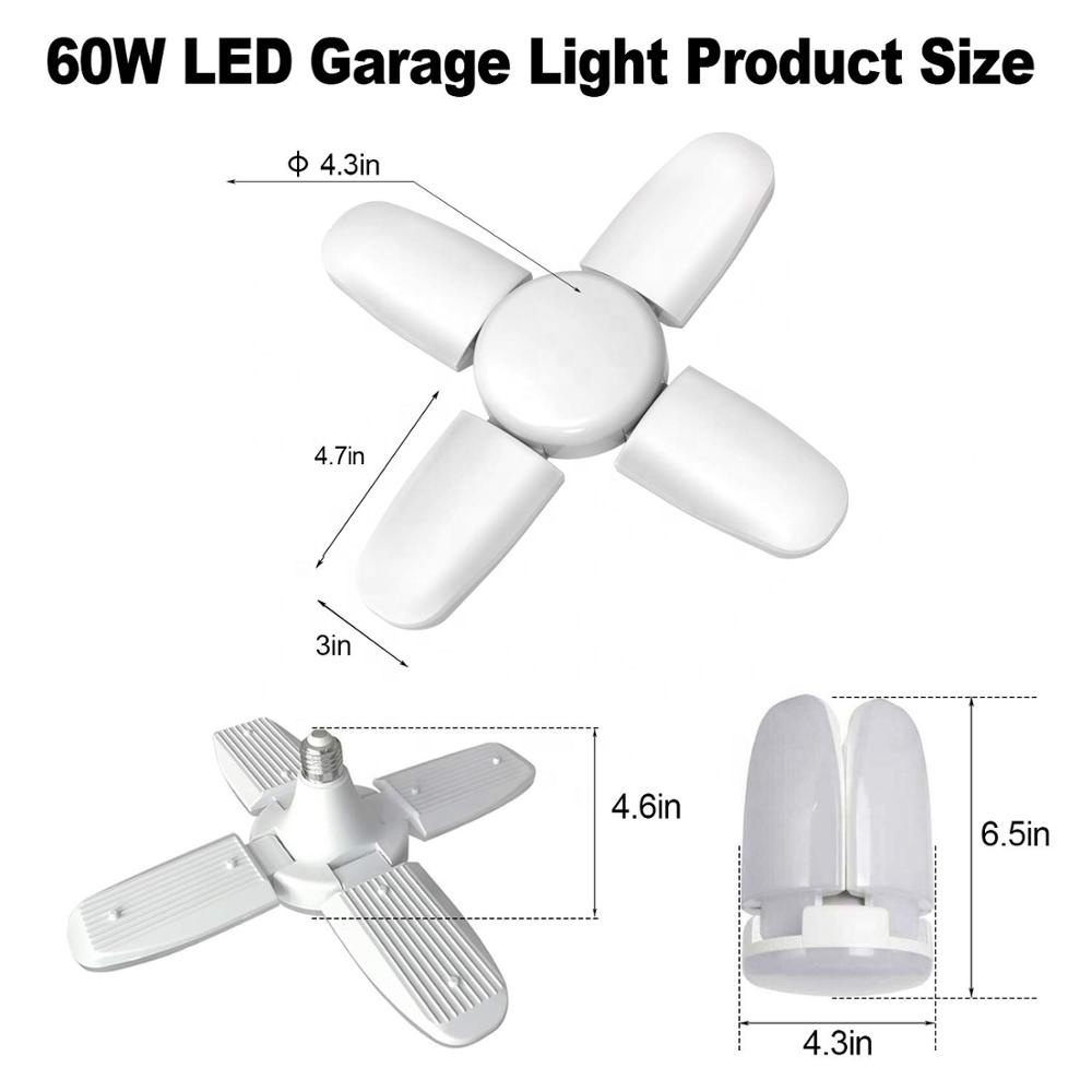 110V 220V E27 B22 Energy Saving Light 45W 60W Ceiling Lamp Foldable Angle Adjustable Fan Blade Ampolletas Led Bulb PC 30 Plastic