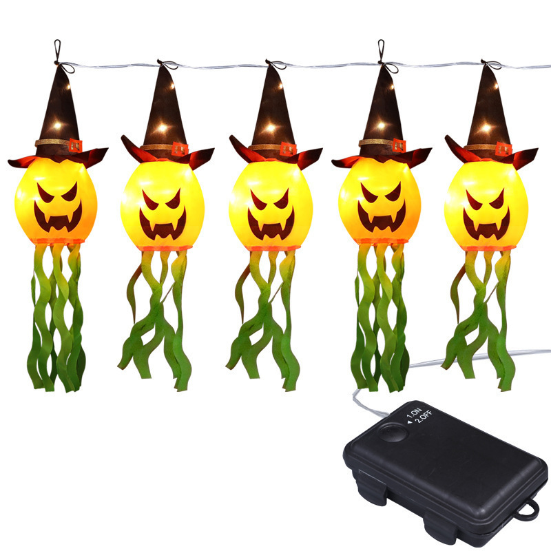 Hot Sale Outdoor Indoor Led Colorful Battery Powered Halloween Witch Hat Pumpkin Hanging Light