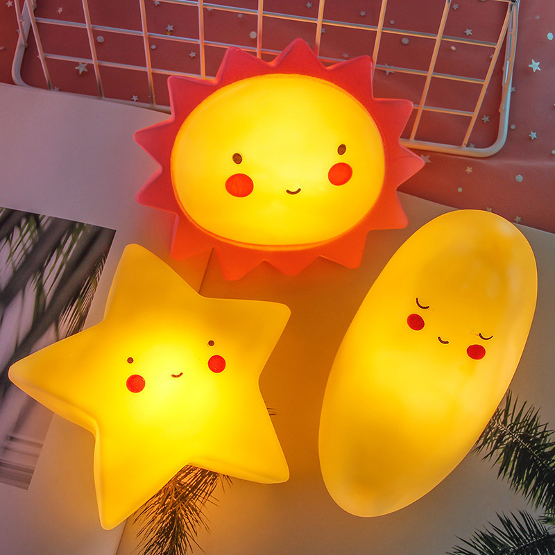 Hot Sale Nordic Lovely Cute Smile Face Glowing Sun Moon Star Light Baby Bedroom Lamp