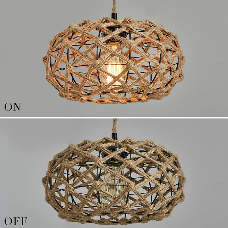 Customized New Products Creative Hemp Rope Ball Chandelier Hanging Cane Lamp Woven Pendant Light