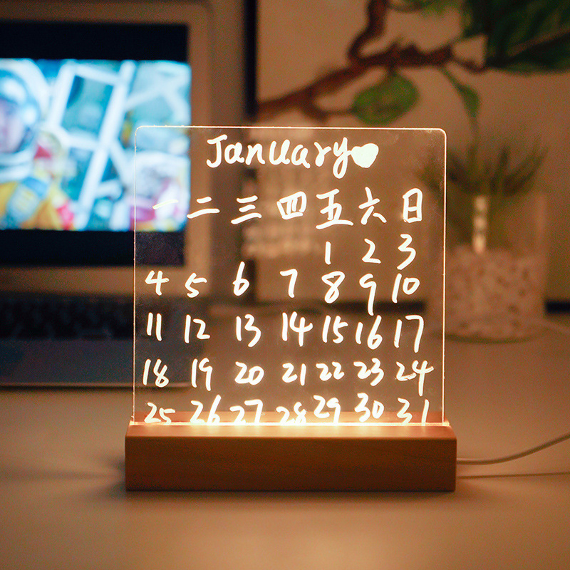 Hot Sale Warm White Rewritable Acrylic Lamp Led Night Light Note Board Message Board with Pen