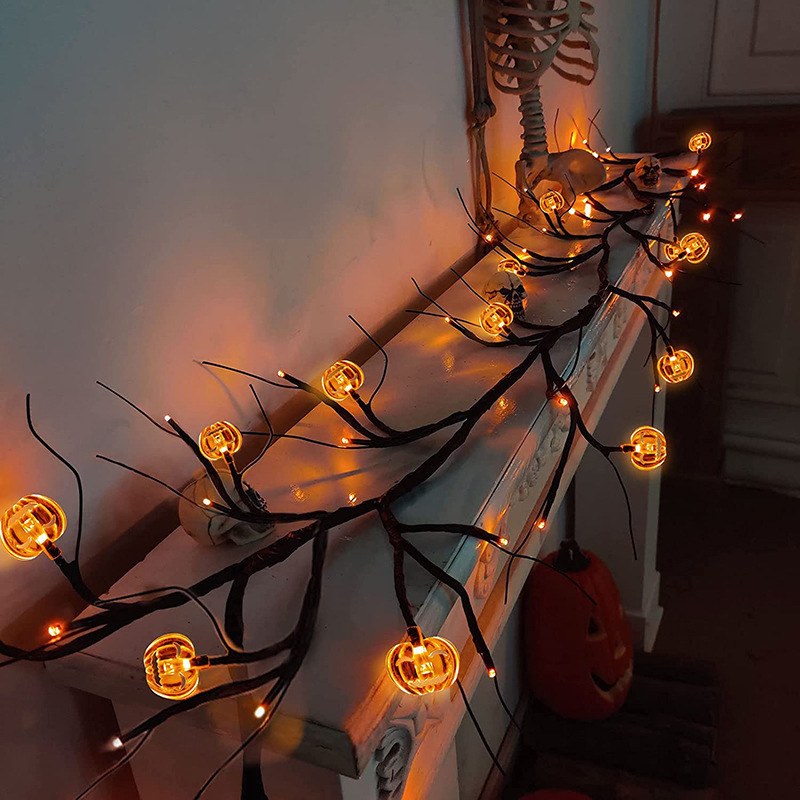 Home Decorations Orange 8 Modes Pumpkin Bat halloween wall light