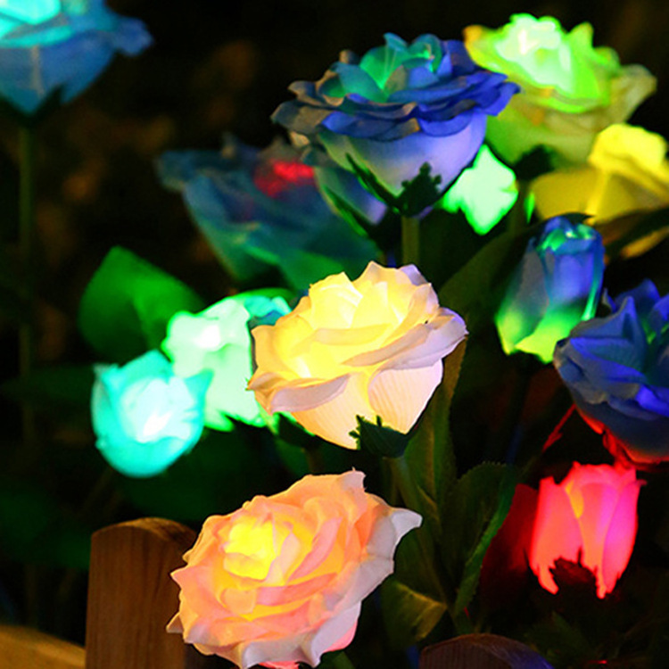 wholesale waterproof luces de patio garden decoration outdoor rose lights artificial flowers with solar lights