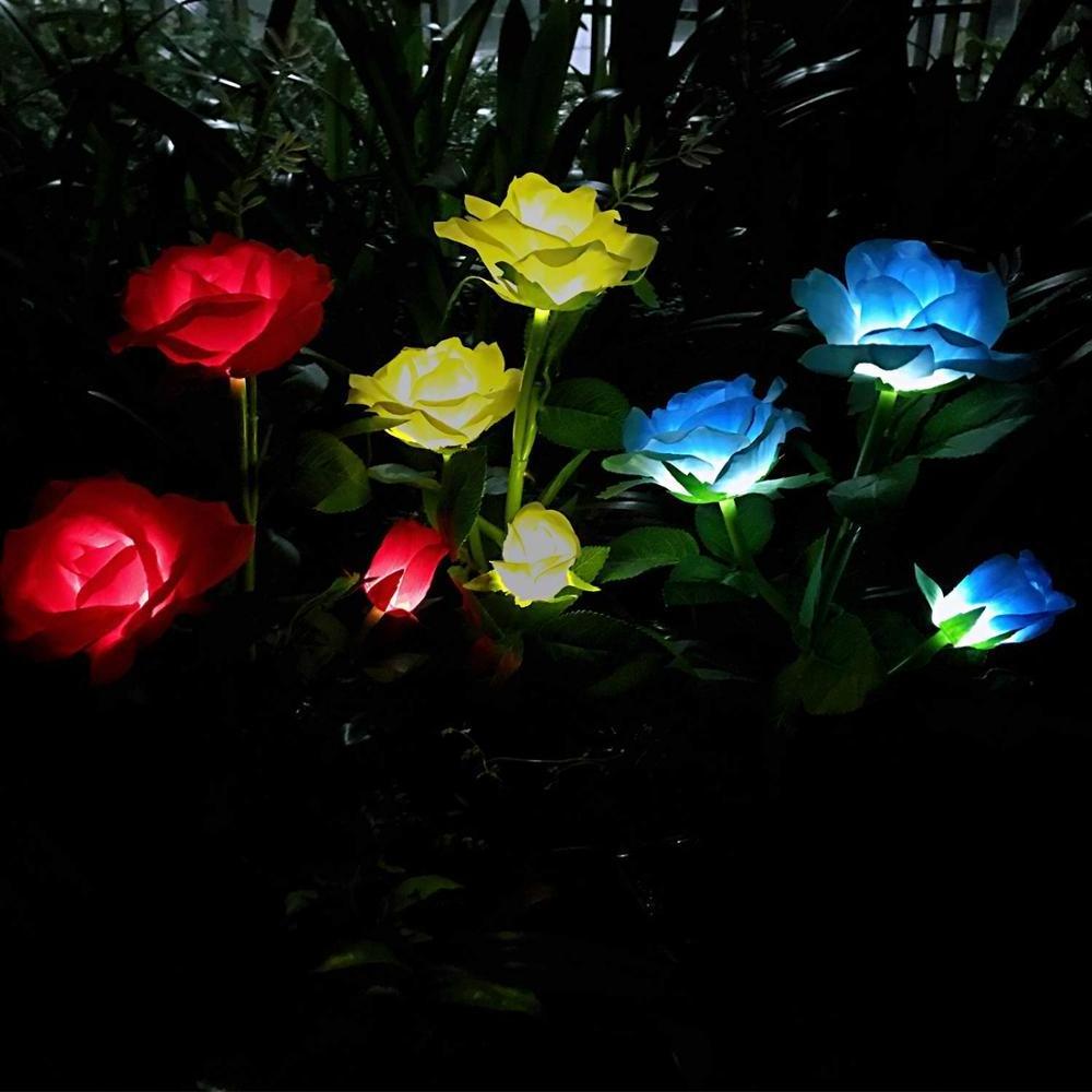 wholesale waterproof luces de patio garden decoration outdoor rose lights artificial flowers with solar lights