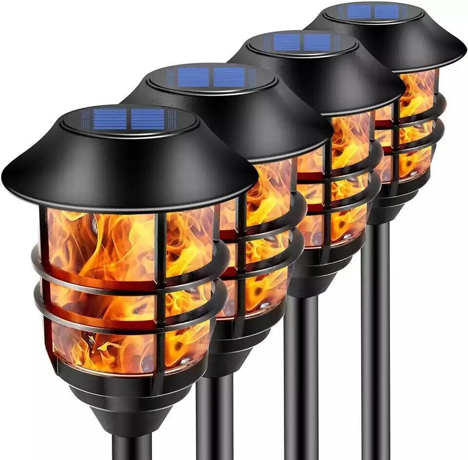 High Quality Outdoor Aluminium Waterproof Black Stainless Steel Solar Fake Fire Torch Flame Light