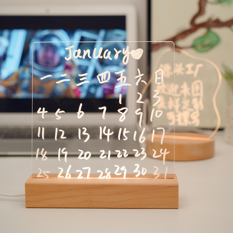 Hot Sale Warm White Rewritable Acrylic Lamp Led Night Light Note Board Message Board with Pen