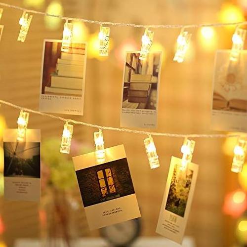 Indoor Decoration Battery Operated 50 LED hanging twinkle lights holiday Christmas clip string photo lights for Bedroom