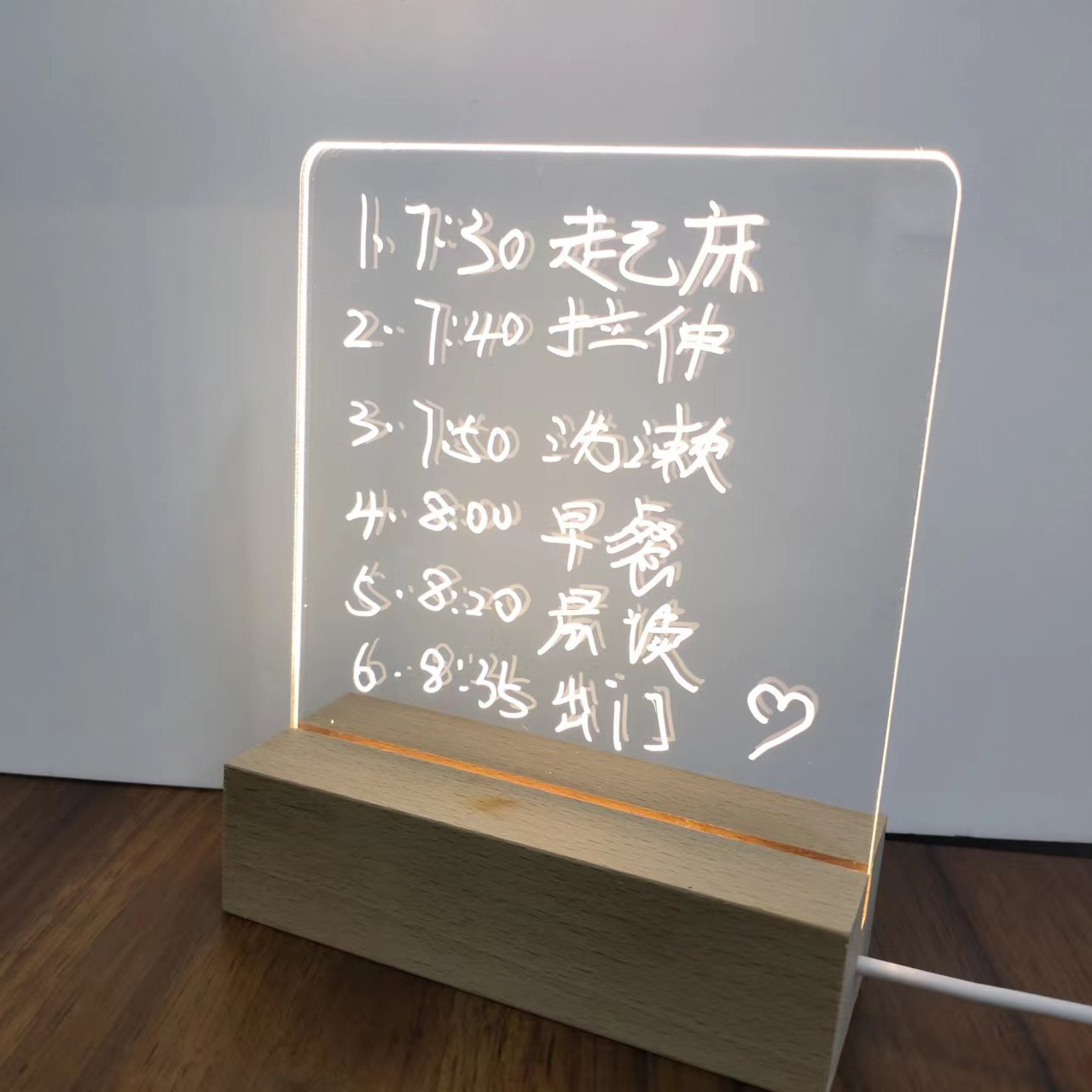 Hot Sale Warm White Rewritable Acrylic Lamp Led Night Light Note Board Message Board with Pen