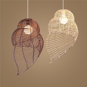 Popular Southeast Asia decorative hanging weaving snail shell art led bamboo pendant light conch rattan chandelier