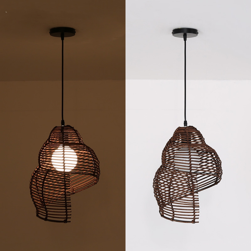 Popular Southeast Asia decorative hanging weaving snail shell art led bamboo pendant light conch rattan chandelier