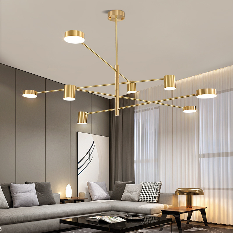 most popular 4 heads brass hanging light fixtures gold pendant ceiling lamp sputnik chandelier