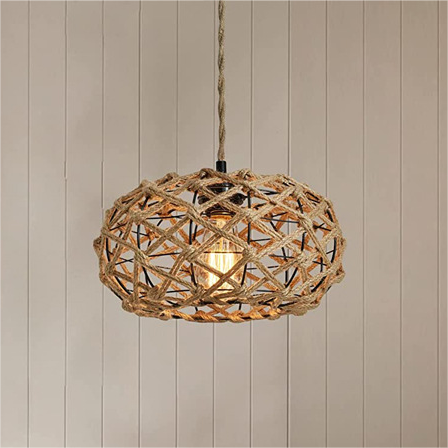 Customized New Products Creative Hemp Rope Ball Chandelier Hanging Cane Lamp Woven Pendant Light