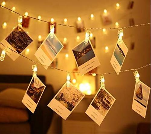 Indoor Decoration Battery Operated 50 LED hanging twinkle lights holiday Christmas clip string photo lights for Bedroom