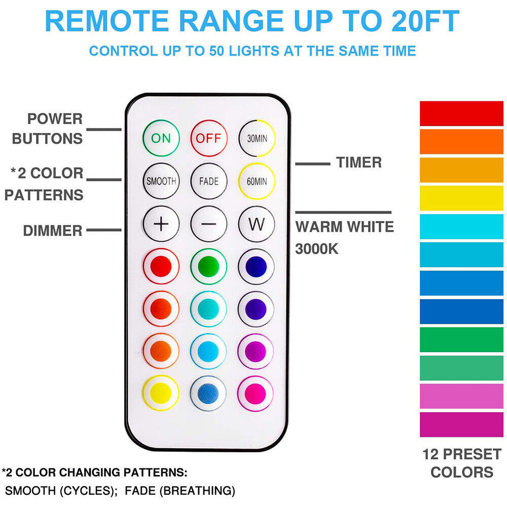 13-color Adjustable Led Remote Wireless Spotlight Battery Operated Accen t Lights for Home