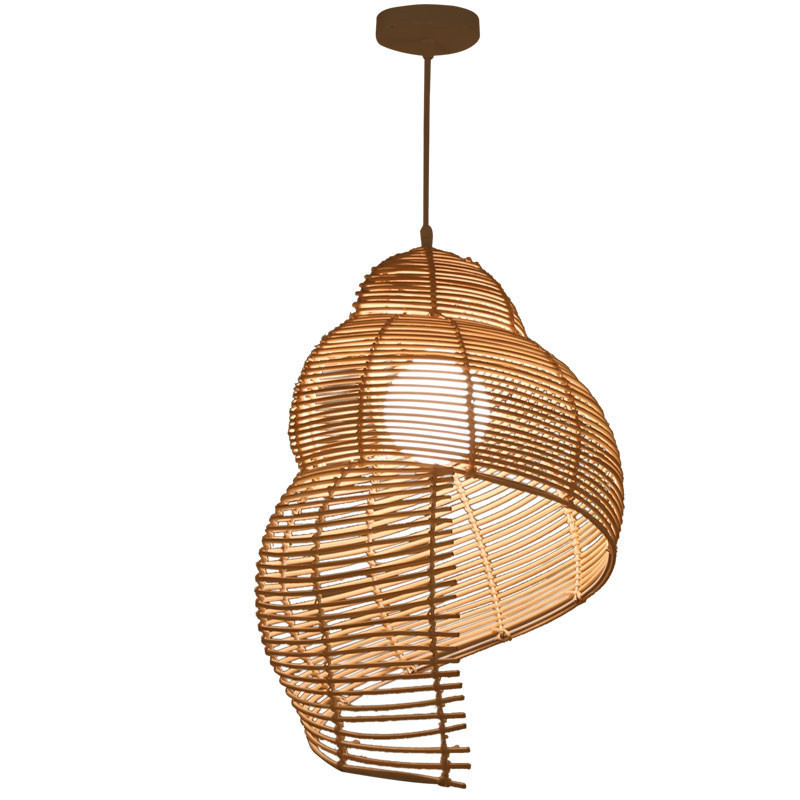 Popular Southeast Asia decorative hanging weaving snail shell art led bamboo pendant light conch rattan chandelier