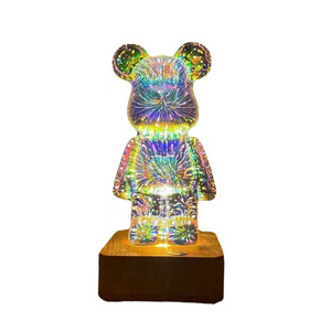 Factory Supply Glass Desktop Decorative Lights Led Atmosphere Colorful Luminous 3D Fire work Bear Night Light