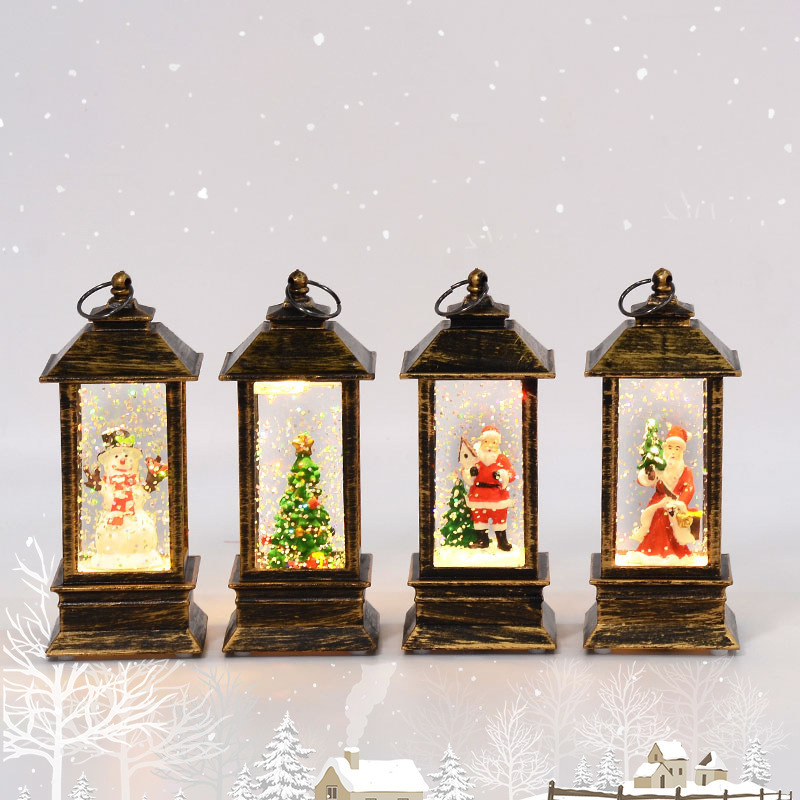 Hot Sale Metal Snow Globe Light Music Battery Operated Christmas Snowing Lamp Lantern For Gift