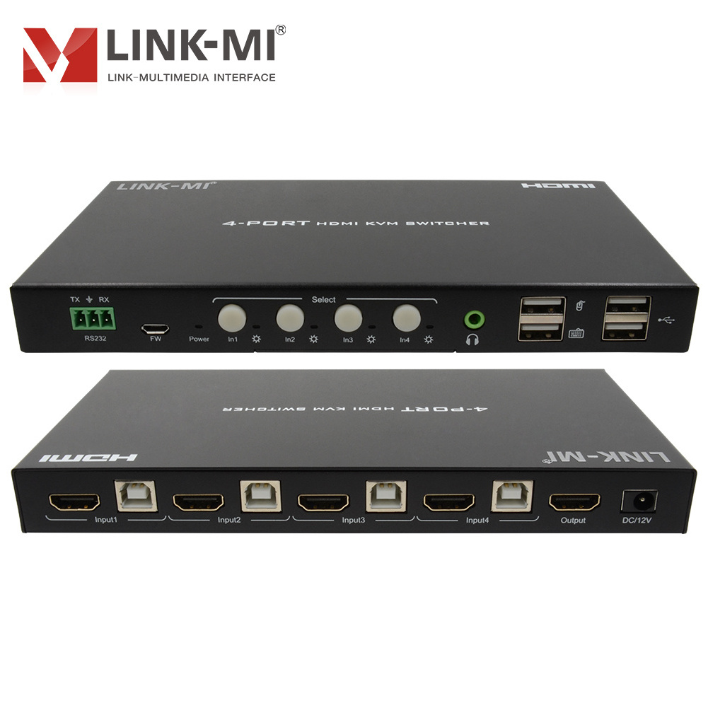 LINK-MI 4X1 KVM Switch 4K60Hz HDMI Switch Support Analog Audio Extraction 4 Ports HDMI USB Switch With Downscaler