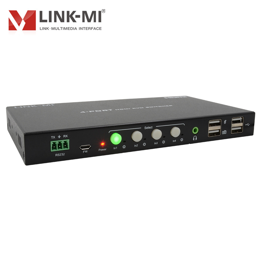 LINK-MI 4X1 KVM Switch 4K60Hz HDMI Switch Support Analog Audio Extraction 4 Ports HDMI USB Switch With Downscaler