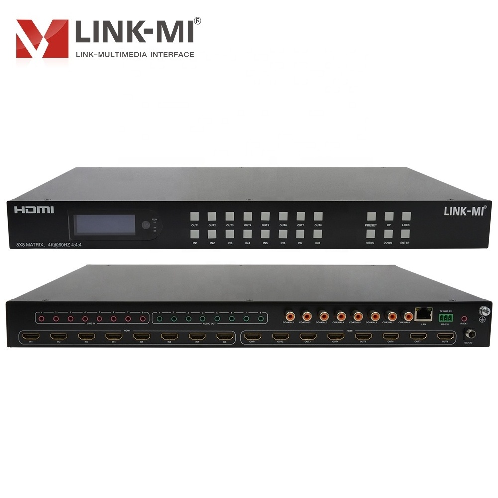 LINK-MI HDMI2.0 8x8 Matrix Switch with Audio Extraction Support 4K@60Hz, EDID, ARC, CEC, 3D, IP/Web GUI Control 8 Ports Matrix