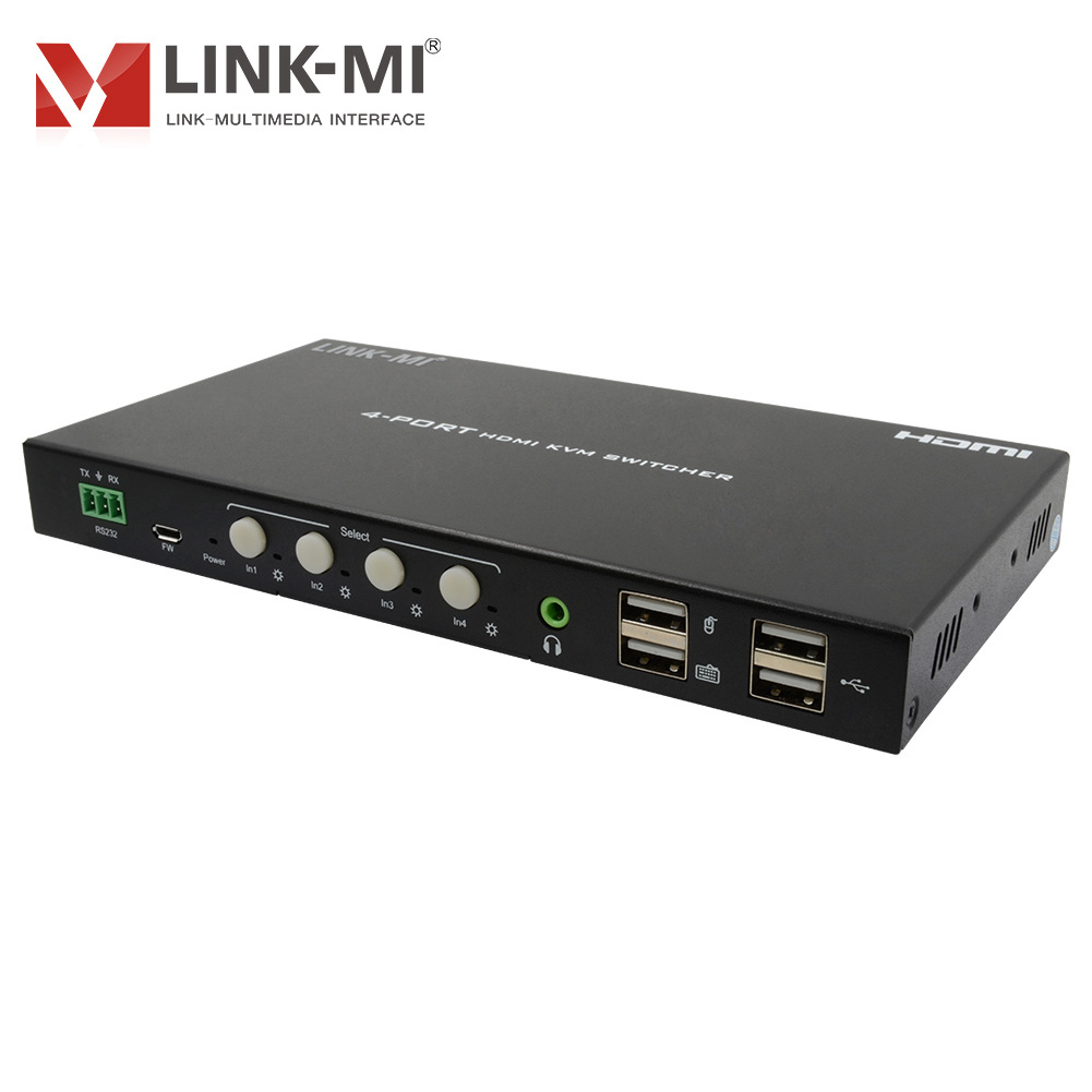 LINK-MI 4X1 KVM Switch 4K60Hz HDMI Switch Support Analog Audio Extraction 4 Ports HDMI USB Switch With Downscaler