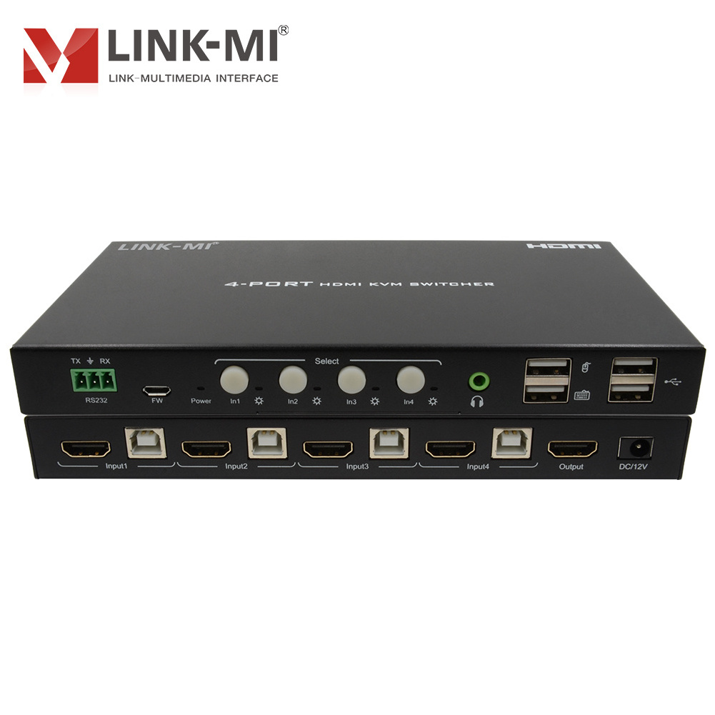 LINK-MI 4X1 KVM Switch 4K60Hz HDMI Switch Support Analog Audio Extraction 4 Ports HDMI USB Switch With Downscaler