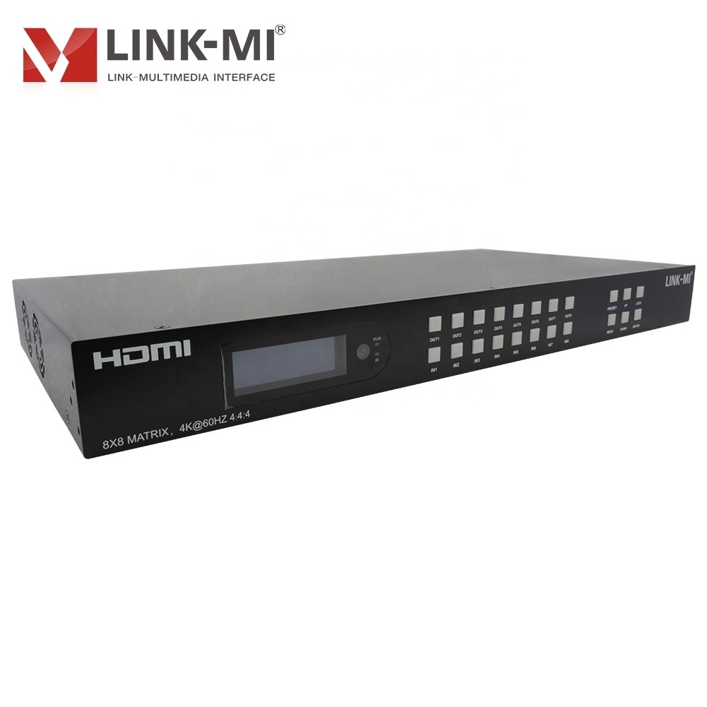 LINK-MI HDMI2.0 8x8 Matrix Switch with Audio Extraction Support 4K@60Hz, EDID, ARC, CEC, 3D, IP/Web GUI Control 8 Ports Matrix