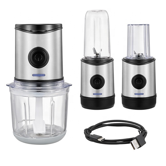 2022 New Listing USB Mini Food Processor Rechargeable 3 IN 1 Multi-Function Food Chopper Blender Grinder Cordless For Outdoors