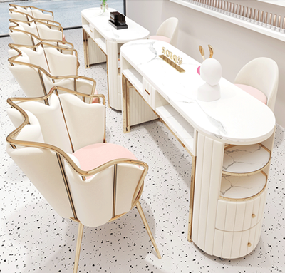 Pink Nail Salon Furniture Design Beauty Manicure Tables Nail Tech Desk and Chairs Manicure Table for Sale