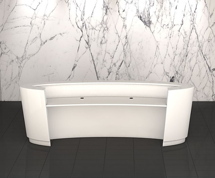 Standard size custom made stone solid surface half round wood small curved semi circular reception desk white with led light/