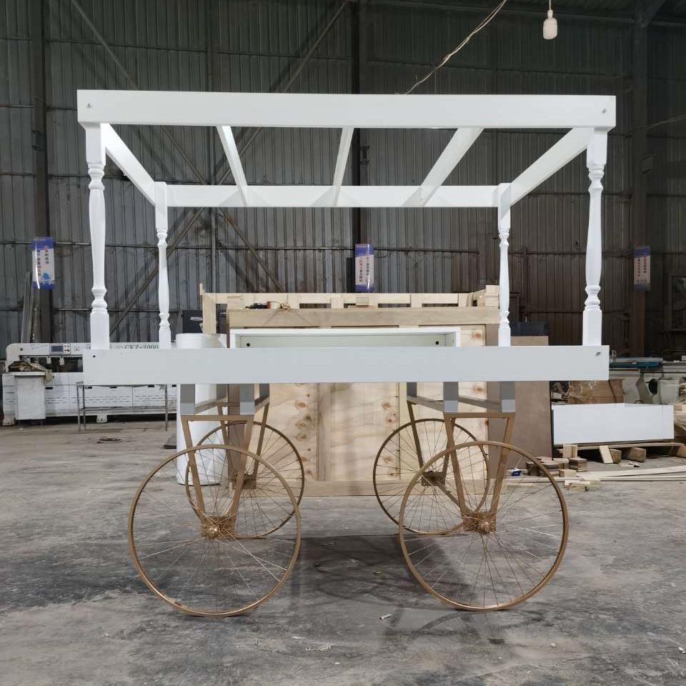 Factory Direct Wedding Candy Display Wooden Cart With Wheels For Children Party Event Decor White Cake Dessert Candy Flower Cart